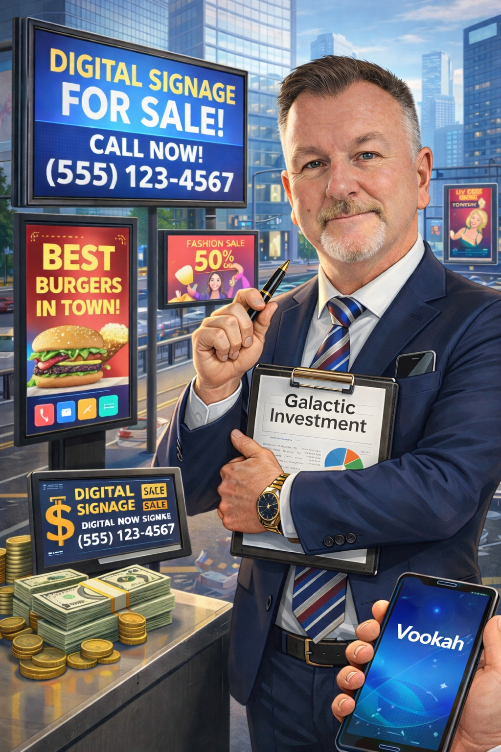 Confident businessman in digital signage world (1)